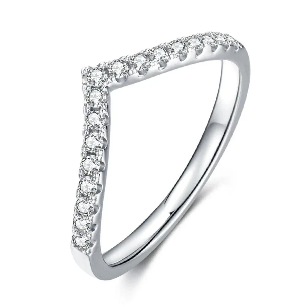 Certified 1.5mm Moissanite Diamond Pave Chevron Half Eternity Band Ring NEW
